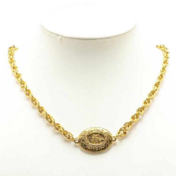 CHANEL CC Logo Oval Chain Necklace 19" Gold Tone Auth #1179 - Picture 2 of 4